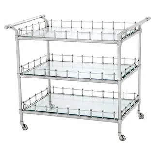 Casa Padrino Luxus Bar Trolley Servierwagen aus Edelstahl vernickelt und geschliffenem Glas - Chrom - 102 x 71,5 x H. 90,5 cm