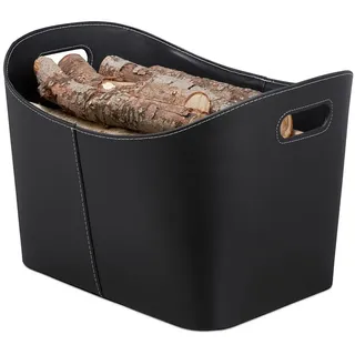 Relaxdays Kaminholzkorb Kunstleder 55 cm x 35,5 cm x 42,5 cm Schwarz