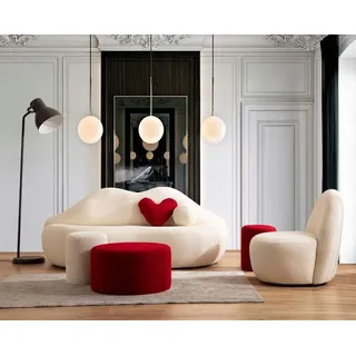 Designer Wohnzimmer Couch Sofa Möbel 4tlg. 3 Sitz Sofa und 3x Hocker - Weiß, Rot