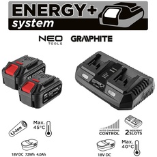 Bild von Graphite, Werkzeugakku , Ladegerät. Zestaw Energy+: 2x akumulator 4 Ah z ładowarką podwójną 58GE134 (18 V)