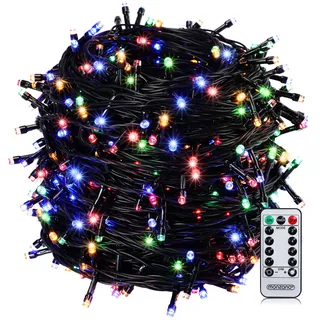 MONZANA® 600 LED Lichterkette 60m mit Fernbedienung Timer Innen Außen 8 Modi Dimmbar IP44 Wetterfest Stecker Weihnachten Weihnachtsbeleuchtung Bunt - Schwarz