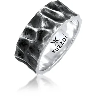 Silberring KUZZOI "Ring Herren Bandring Geschmiedet Used Look 925 Silber" Gr. 64, grau, Fingerringe, Herren, 64, Silber 925 (Sterlingsilber), Silberring