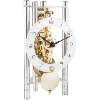 Hermle Skelett-Tischuhr mit eloxierten Aluminiumsäulen - Dreieck 23024-X40721, arabisches Zifferblatt Druck, Silber, Werk Messing, 19,5cm x 11cm x 9cm