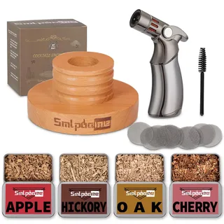 Cocktail Smoker Set mit Taschenlampe, Whiskey Smoker Kit with Torch Vier Arten von Holzspänen, Geschenk für Vater, Ehemann und Cocktail-Liebhaber (kein Butan)