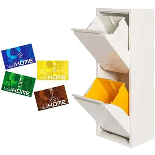 Wellhome Metallischer Mülleimer Und Recyclingbehälter Mit 4 Magnetischen Etiketten 34l 2 Fächer - Matte White / Multicolor - One Size