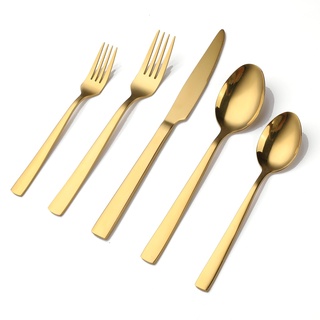 OGORI Besteck Set 6 Personen, 30 teilig Spiegelpolierte Gold Besteckset 18/10 Edelstahl Essbesteck Set mit Messer Gabel Löffel für Home/Party/Restaurant(Griff quadratisch)