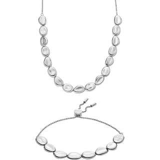 Skagen Damen Anja Pebbles Silber-Ton Edelstahl Halskette und Armband, Set