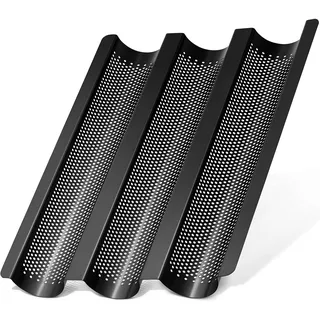 LINFELDT Premium Baguette Backform Antihaft - 38 x 30 cm zuverlässig knuspriges Baguette - robustes Baguette-Backblech - Spülmasachinenfestes Baguetteblech - Ciabatta Backform Schwarz