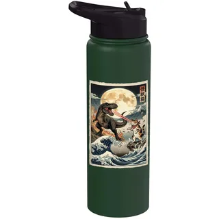 Katze vs T-Rex Monster Japanische Japan Kaiju Kunst Stainless Steel Insulated Water Bottle