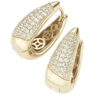 Paar Creolen "Klappcreolen ovale Form, mit Zirkonia, Silber 925", gold, GIORGIO MARTELLO MILANO, Ohrringe, Damen, Silber 925 (Sterlingsilber), Paar Creolen