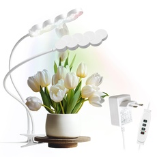 Diivoo Pflanzenlampe Led Vollspektrum 2 Köpfe,Grow Light 6000K Pflanzenlampe für Indoor-Pflanzen, Grow Lampe 10 Dimmstufen mit Timerfunktion Auto 4/8/12/18H,USB Adapter