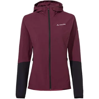 Vaude Moab IV Softshelljacke Damen – Winddichte Wanderjacke mit Kapuze, 80% Windschutz & Wasserabweisend, aus 86% recyceltem Polyamid, cassis uni,42