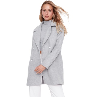 TRENDYOL Damen Trendyol Damen Oversize Standard Plain Webstoff Mantel Coat, Grau, 42 EU