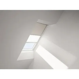 VELUX Vorteils-Set Verdunkelungsrollo uni hellbeige und Faltstore Plissee weiß m