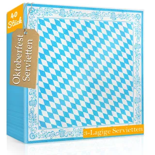 WenmthG 40 Stück Servietten Oktoberfest Deko Bayrische Deko - Oktoberfest Party Tischdeko 3-Lagige Weich Servietten 33 x 33 cm - Bayrische Tischeko