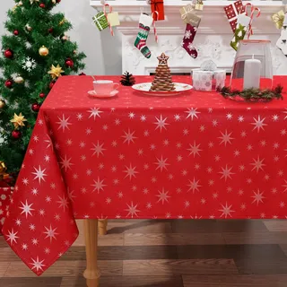 Homaxy Tischdecke Weihnachten Abwaschbar 140x220cm Rote Weihnachtstischdecke mit weißem Sternenmuster Wasserabweisend Lottusffekt Fleckschutz für Küche Party Deko
