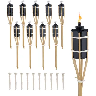 Relaxdays Gartenfackeln 10er Set 40 cm Bambus schwarz/bronze