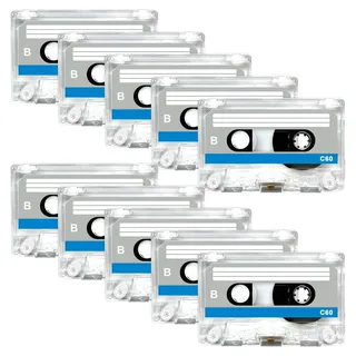 Sporgo 10er Pack Leer Audiokassetten: 60 Min Rauscharm, Hohe Leistung, Weiß, Cassette, für Vorlesungen, Seminare, Alltägliche Aufnahmen