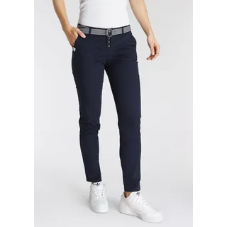 Chinohose DELMAO, Damen, Gr. 44, N-Gr, blau (marine), Twill, Obermaterial: 98% Baumwolle, 2% Elasthan, unifarben, bequem knöchellang, Hosen Chinohose, mit passendem Gürtel, Topseller