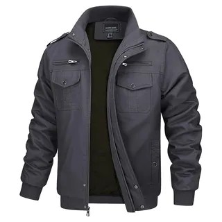 MAGCOMSEN Jacke Stehkragen Herren Übergangsjacke Frihling Fliegerjacke Casual Cargo Jacke Outdoor Leicht Herrenjacke, Grau M