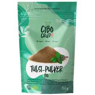 Bio Tulsi Pulver - 150g. Wird für Kräutertees und Aufgüsse Verwendet. Es hat Entzündungshemmende Antimikrobielle Antioxidative und Adaptogene Wirkungen. Ocimum Tenuiflorum oder Holy Basil.