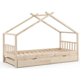 Hausbett Vitalispa Design Naturholz 90x200 cm mit Gästebett, Model 35963 - Braun