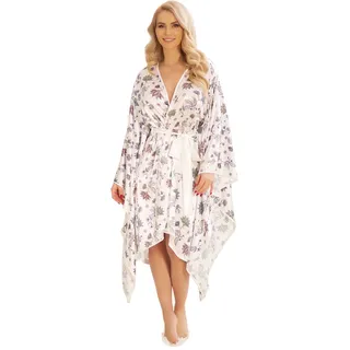 Kalimo Damen Hulhule Langärmliger Morgenmantel | Farbe: Ecru | Größe: M | Material: Polyester, Elasthan | Satin | Breitem Riemen | Bademantel, Hauskleid, Bathrobe, Hausmantel, Morgenrock, Nachthemd