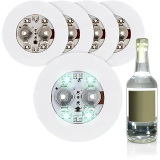 Spetebo Selbstklebendes Flaschenlicht kalt weiß 6 cm - 5er Set - 5 Stück Runde Leuchtsticker für Flaschen - LED Licht Sticker Glas Flaschen Deko Beleuchtung Batterie betrieben