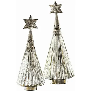 Loberon Deko-Weihnachtsbaum 2er Set Lillemor, mit Sternspitzen, mundgeblasen, Festdekoration, Weihnachtsdekoration, Weihnachten, Glas, Eisen, Silber