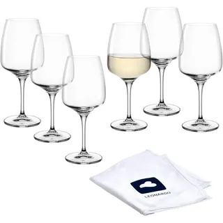 LEONARDO HOME Weißweingläser CESTI (6er Set) inkl. Poliertuch • Spülmaschinenfeste Wein-Gläser (360 ml) • Stoßfest & Alltagstauglich • Weisswein-Kelche mit niedrigem Stiel • Weinglas Cesti • 040970