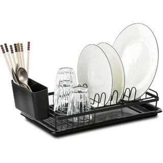 Leadfun Abtropfgestell Geschirr klein, Geschirrabtropfgestell mit Abnehmbarer Haken und abtropfschale, Geschirr abtropfständer für Spüle, Dish Drying Rack Drainer, 42 x 23 x 8cm (schwarz)