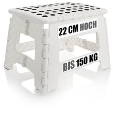 com-four® Klapptritt mit Gumminoppen - Faltbarer Tritthocker - tragbare Aufstiegshilfe für Haushalt, Küche, und Bad - Rutschfester Klapphocker - Tragkraft bis 150 kg (31x22x22cm weiß - 01 Stück)