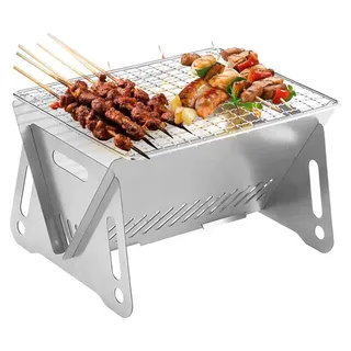 Tragbarer Klappgrill aus Edelstahl für Camping & Picknick - Silber