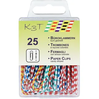 TSI Büroklammern XXL 25er Packung, Länge 50 mm, farbig gestreift, Art.Nr. 48029