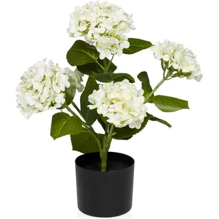 HJH Office Kunstblume im Topf 52cm Hydrangea Dekopflanze Hortensienbusch, Künstliche Hortensie Deko Blume