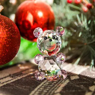 H&D Kristallbär, Kristallfigur in Bärenform, als Briefbeschwerer, Glücksbringer, Geschenkidee, Kristall, Rosa Bär