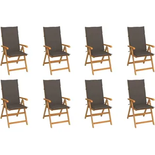 Verstellbare Gartenstühle mit Auflagen 8 Stk. Massivholz Teak - Taupe, Bunt