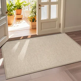LEKEEPGO Fussmatte Innen 90 x 150 cm, rutschfest Fußmatte, waschbar Schmutzfangmatte, Dünn Türmatte Saugstarke Eingangsteppich, Sauberlaufmatte, Eingangsmatte für Innenbereich, Khaki