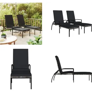 vidaXL Sonnenliegen 2 Stk. mit Fußhocker PE Rattan Grau - Sonnenliege - Sonnenliegen - Chaiselongue - Gartenstuhl - Grau