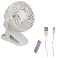 Bild Ventilator klein, 3 Stufen, schwenkbar, mit Clip, leise, Klemmventilator, Büro, Auto, USB-Anschluss, weiß