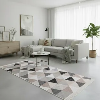 Fashion4Home Teppich Läufer - Tepiche für Wohnzimmer, Schlafzimmer, Küche, Kinderzimmer, Badezimmer - Boho Kelim - Läufer Flur, Karo-Grau, Größe: 80x150 cm