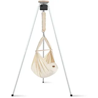 Schmusewolke Federwiege , Weiß, Beige , Metall, Kunststoff, Textil , Höhe ca. 4 cm , 135x194x135 cm , wendbar,Feder mit Sicherheitsseil , Babymöbel & Kindermöbel, Babyzimmer, Babybetten, Stubenwagen & Babywiegen