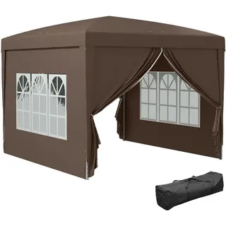 Outsunny Pavillon mit 4 Seitenwänden, Oxfordstoff, Stahl , Braun , Kunststoff , 295x258x295 cm , Sonnenschutz, Pavillons