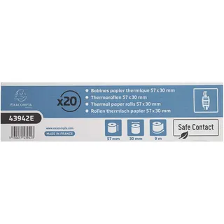 Exacompta 43942E 20er Pack Recycling Thermorollen SafeContact Breite: 57mm, Länge 9m, Durchmesser Kern 12mm, 52g/m2 Hitze-, Licht- und Feuchtigkeitsbeständig blaugrau Kartenzahlung (EC Cash Geräte)