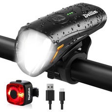 Bild von Fahrradlicht Set, bis zu 70 Lux LED Fahrradbeleuchtung, USB Aufladbar IPX5 Wasserdicht Fahrradlicht Vorne Rücklicht Set