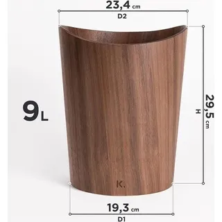 Abfalleimer aus Massivholz | Holzeimer für Büro, Kinderzimmer, Schlafzimmer etc. | 9 Liter | Walnuss