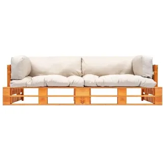 vidaXL 2-tlg. Garten-Palettensofa-Set Kissen in Sandfarben Kiefernholz - Beige