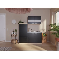 Bild Küchenzeile Luis 160 cm E-Geräte Edelstahlkochmulde schwarz/eiche sägerau nachbildung