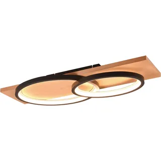 TRIO Leuchten LED Deckenleuchte »BARCA, dimmbare Deckenlampe aus Holz & Metall mit indirektem Licht« LED-Board 1 Stk. Warmweiß LED warmweiß & 3500 Lumen, für Wand- und Deckenmontage, 3 Dimmstufen, schwarz