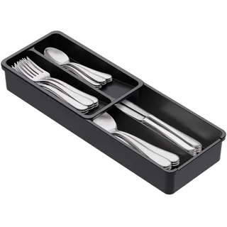 Lifewit Abnehmbarer Besteckkasten für Schubladen, 14,5 x 42 cm | 4 Fächer Kompakter Besteckkorb Besteckhalter Besteckschublade, Besteck Organizer für Löffel/Gabeln/Messer, Schwarz, 1 Stück